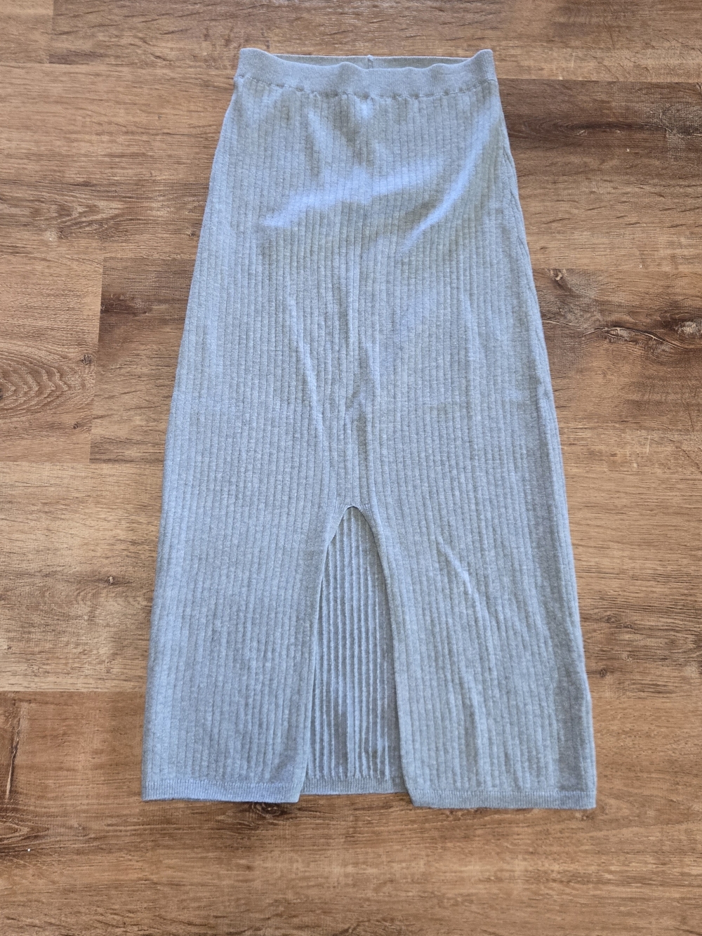 Free People Ribbed Midi Skirt in Light Gray with Front Slit Small Cotton Blend